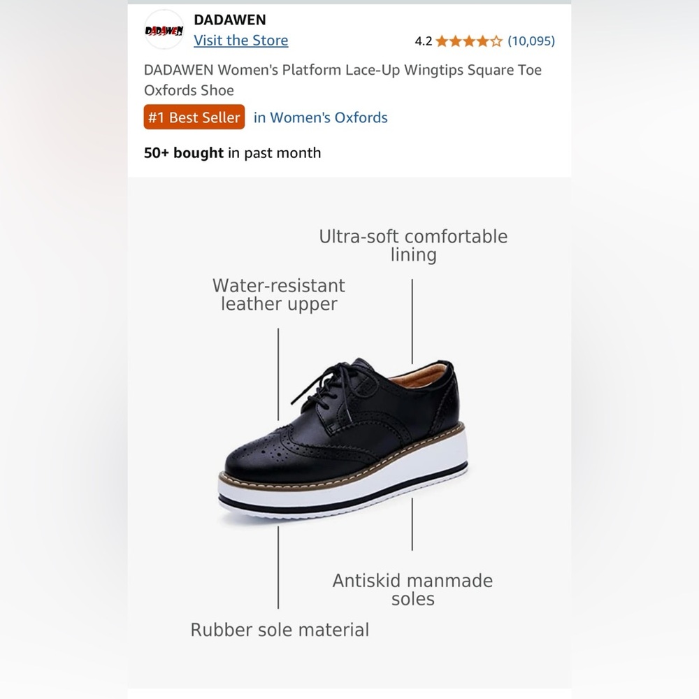 NWT Black Platform Oxford Shoes | Wingtip Brogue | Lace-Up | Women’s Size 8 - Picture 7 of 13